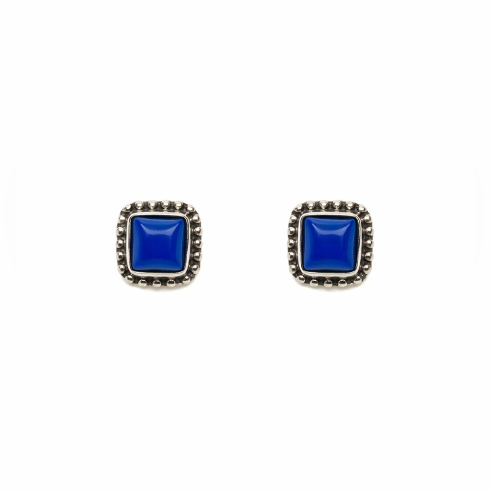 S925 Blue Chalcedony Square Stud Earrings